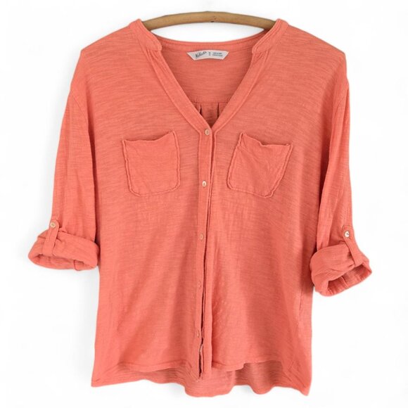 Woolrich Womens Coral Button-Up Roll-Tab Long Sleeve Cotton Knit Top Size M - Picture 2 of 10